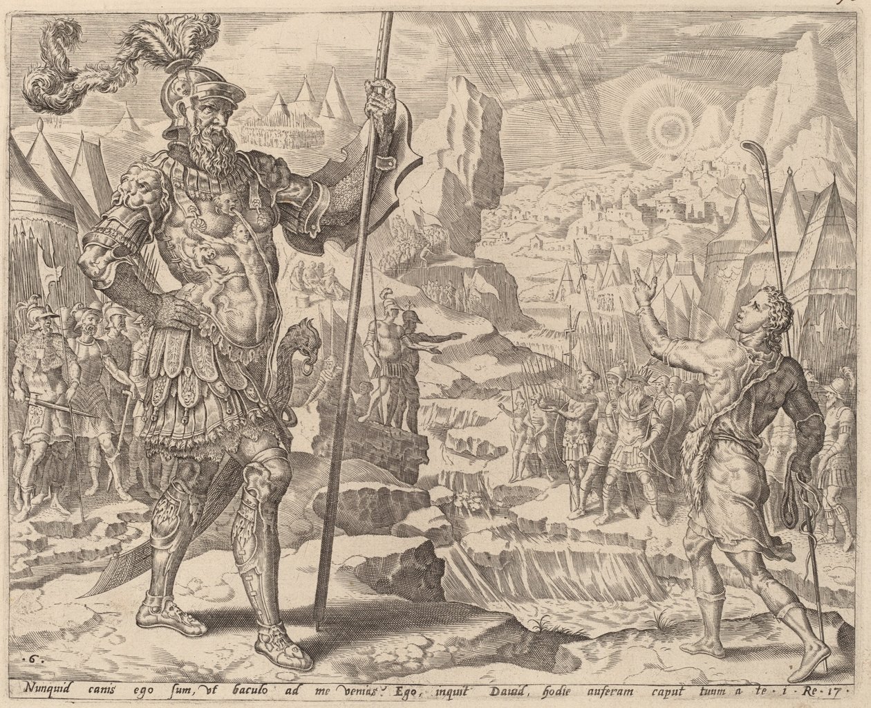 David Goliath ile Buluşma by after Maerten van Heemskerck