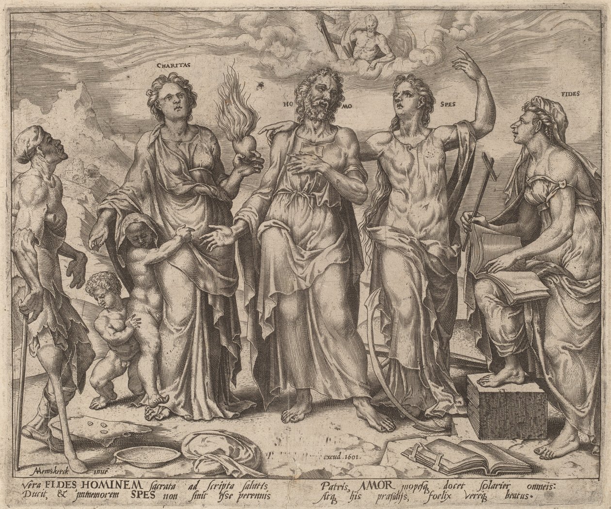 İnanç, Umut ve Sadaka Tarafından Desteklenen Adam by after Maerten van Heemskerck