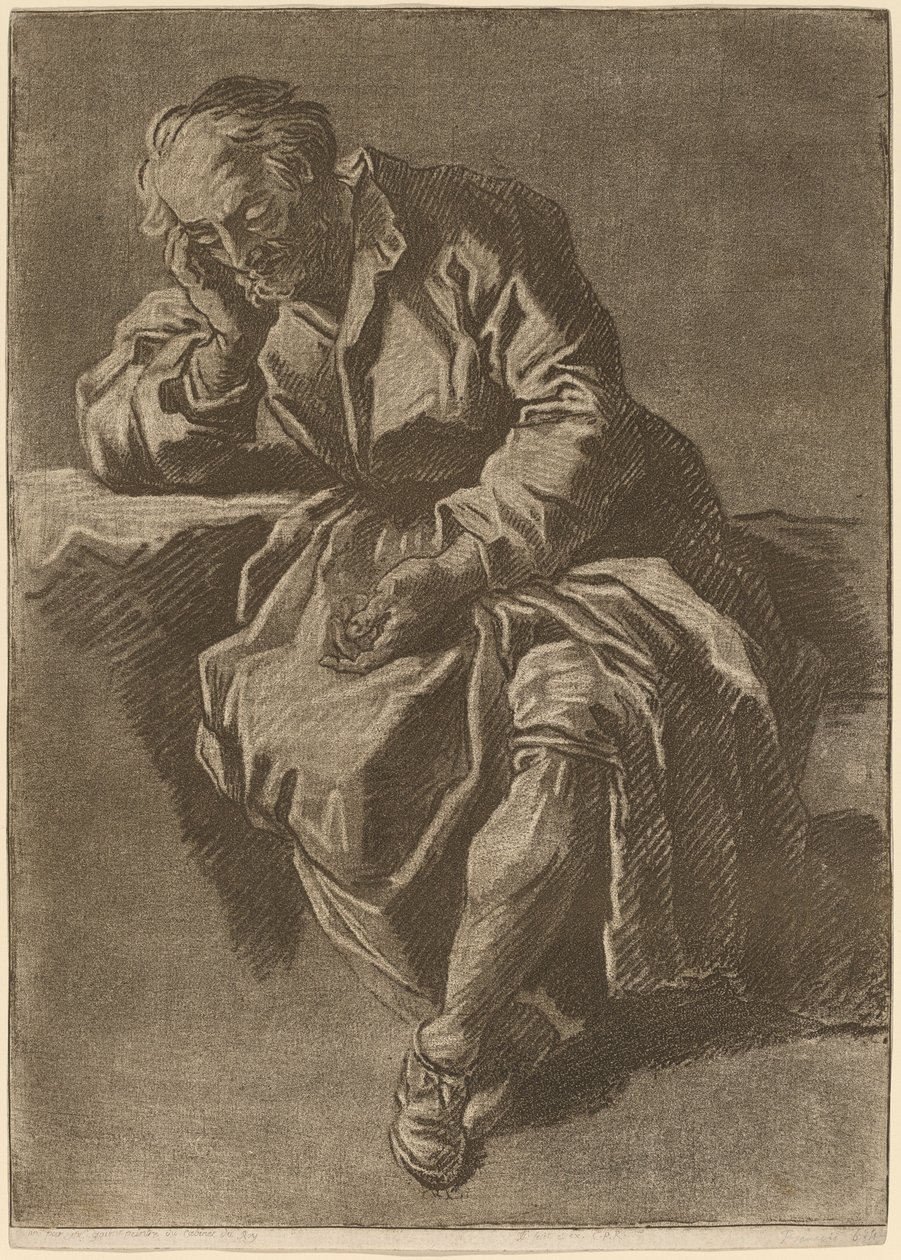 Oturan Yaşlı Bir Adam Uyuyor by after Nicholas Henry Jeaurat de Bertry Jean Charles Francois