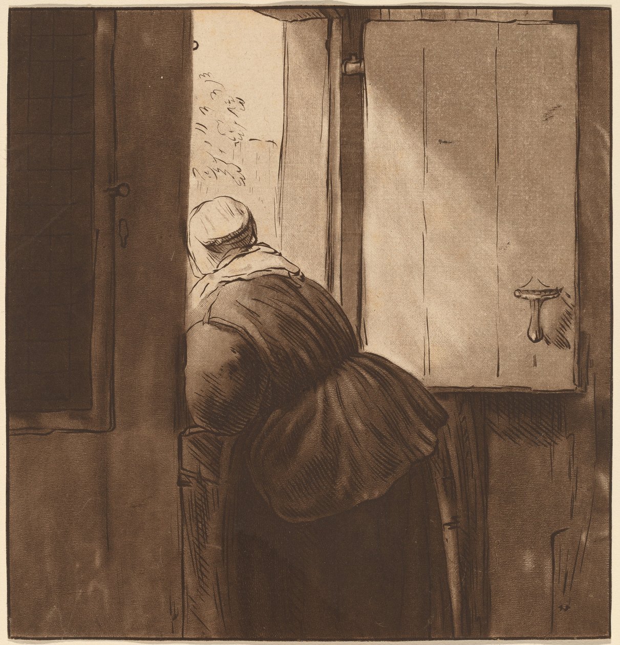 Alt Kapıdan Eğilmiş Kadın by after Nicolaes Maes Cornelis Ploos van Amstel