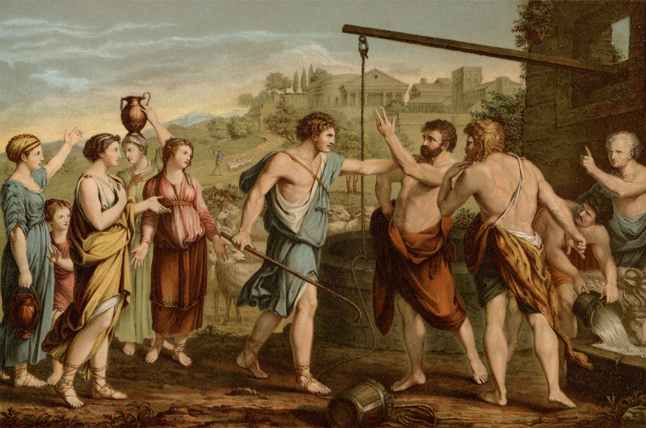 Kızları savunan Musa by after Nicolas Poussin