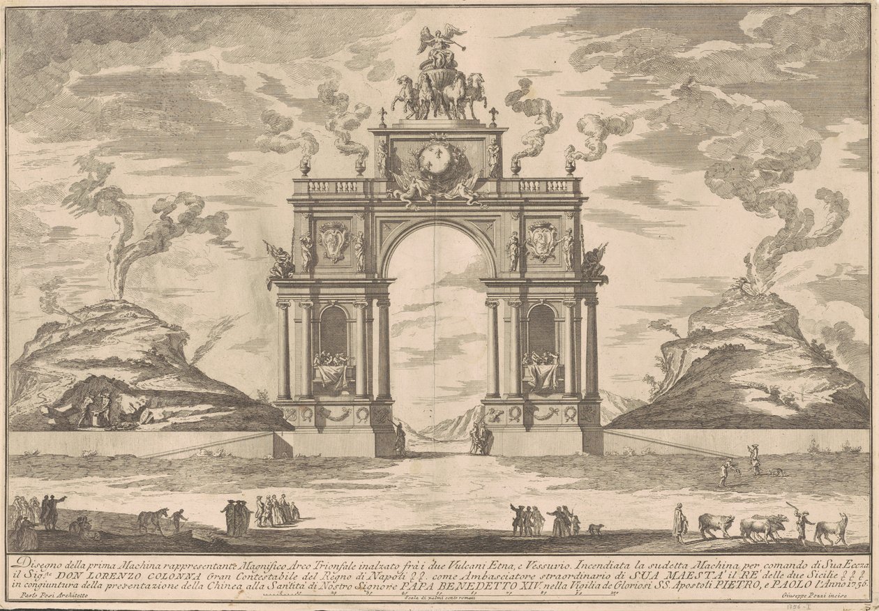 1756 Chinea için Prima Macchina: Etna Dağı ve Vezüv Dağı arasında bir Zafer Takı by after Paolo Posi Giuseppe Pozzi