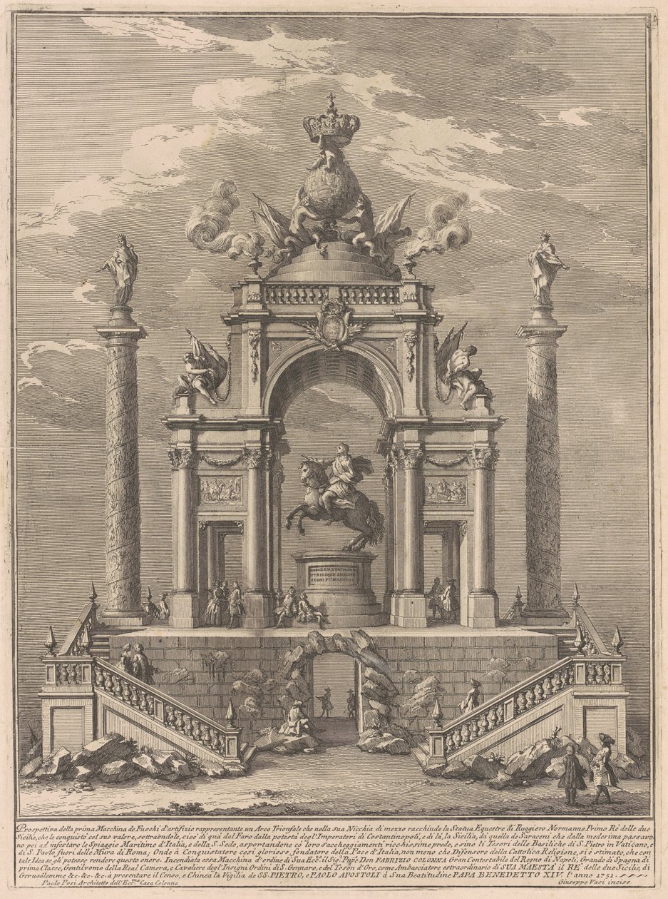 1751 Chinea için Prima Macchina: Sicilya I. Roger için Zafer Takı by after Paolo Posi Giuseppe Vasi