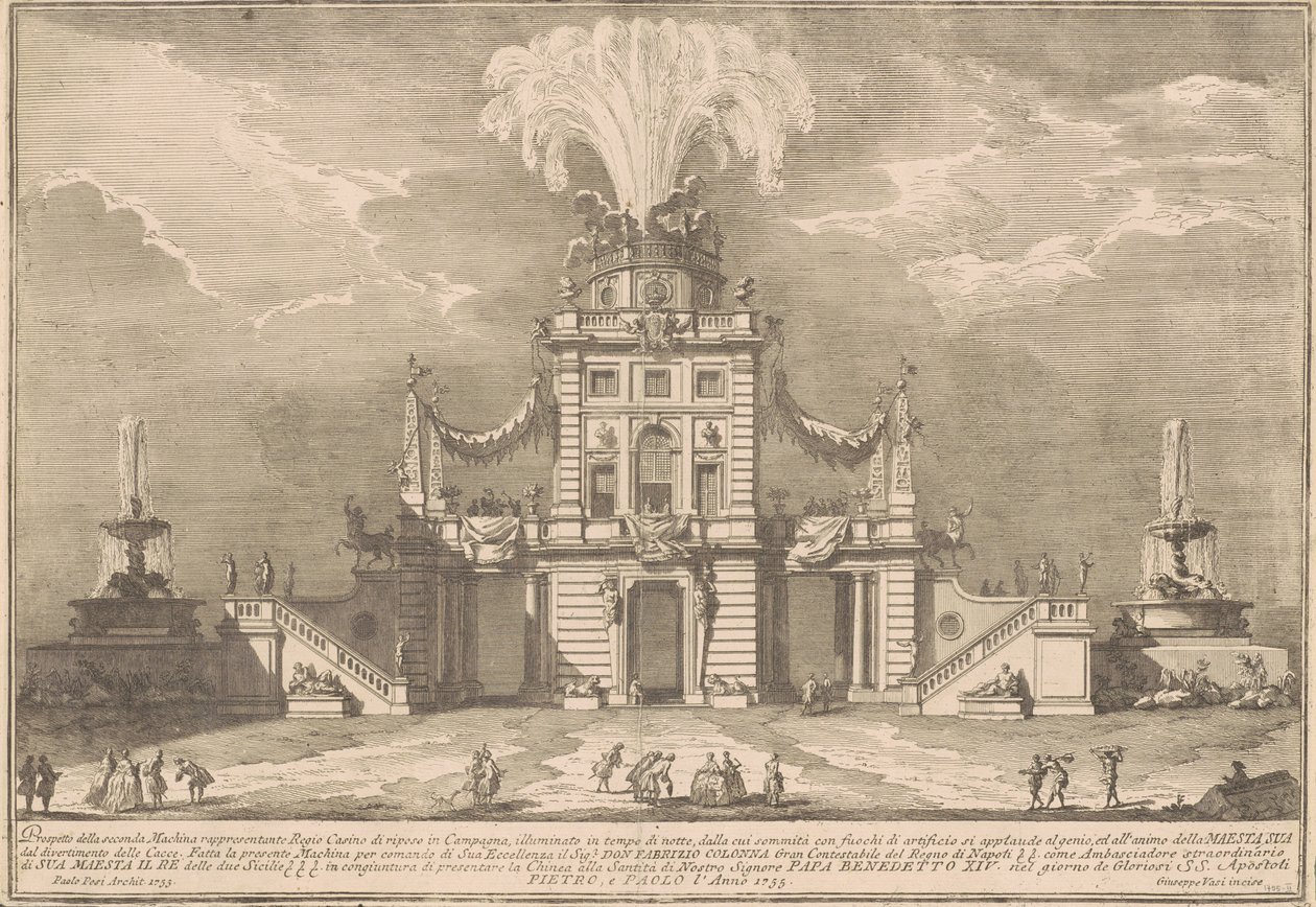 1755 Chinea için Seconda Macchina: Bir Kraliyet Av Köşkü by after Paolo Posi Giuseppe Vasi