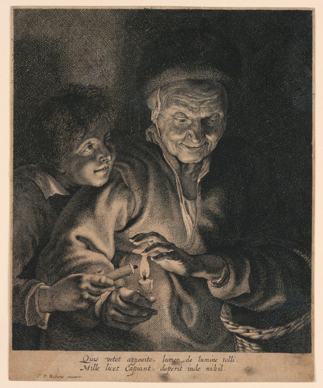 Yaşlı Kadın ve Mumlu Bir Çocuk by after Peter Paul Rubens