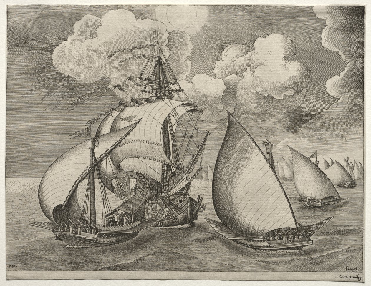 Yelkenli Gemiler: Bir Caravel'in Eskort Ettiği Bir Kadırga Filosu by after Pieter Bruegel