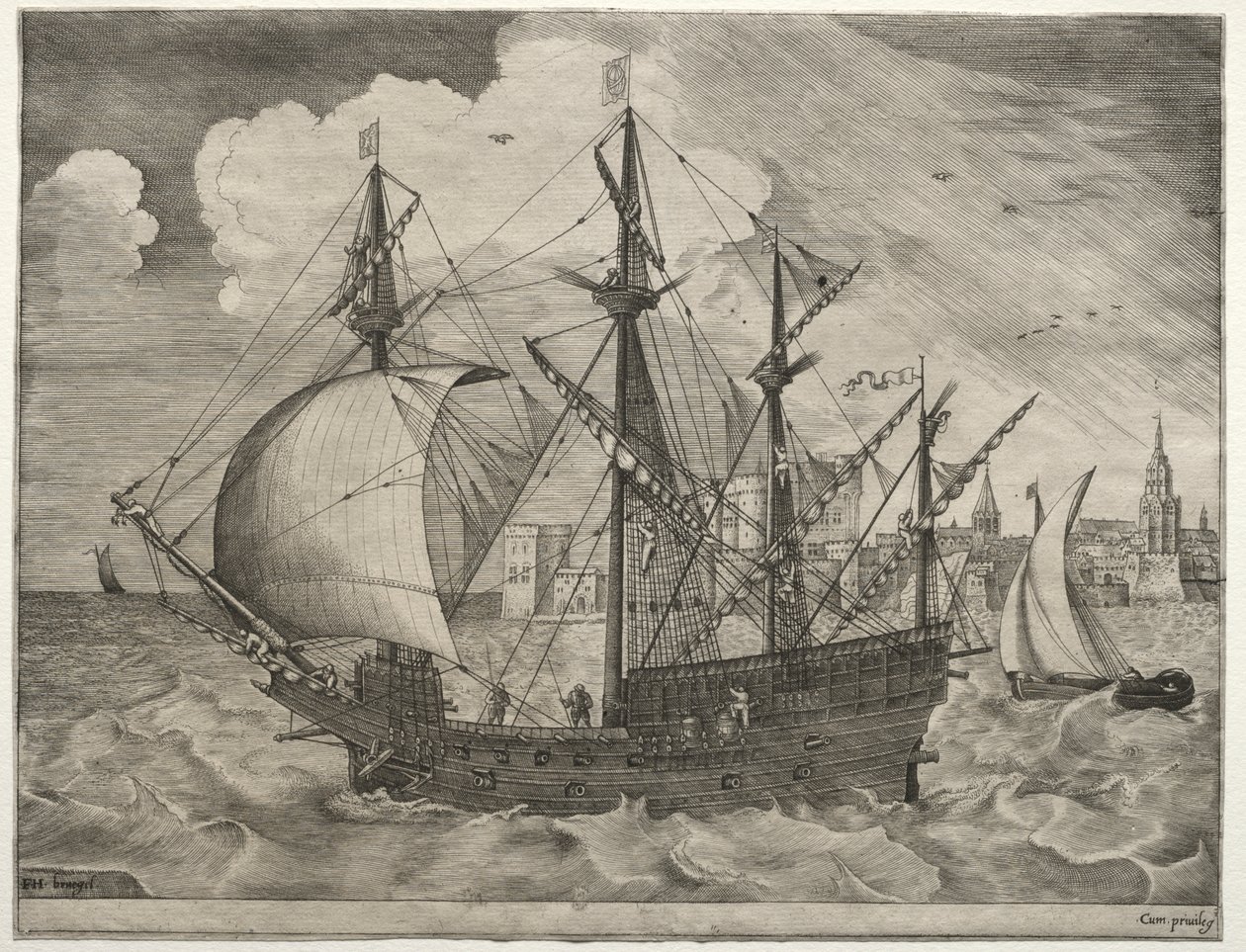 Yelkenli Gemiler: Denize Açılan Silahlı Dört Usta by after Pieter Bruegel