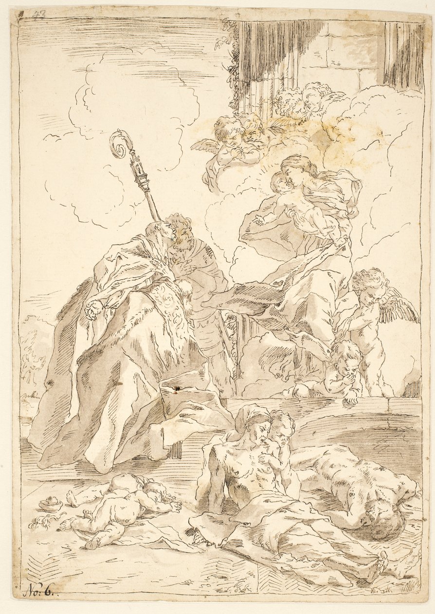 Madonna ve Çocuk veba salgını sırasında iki erkek azize görünüyor by after Pietro Testa