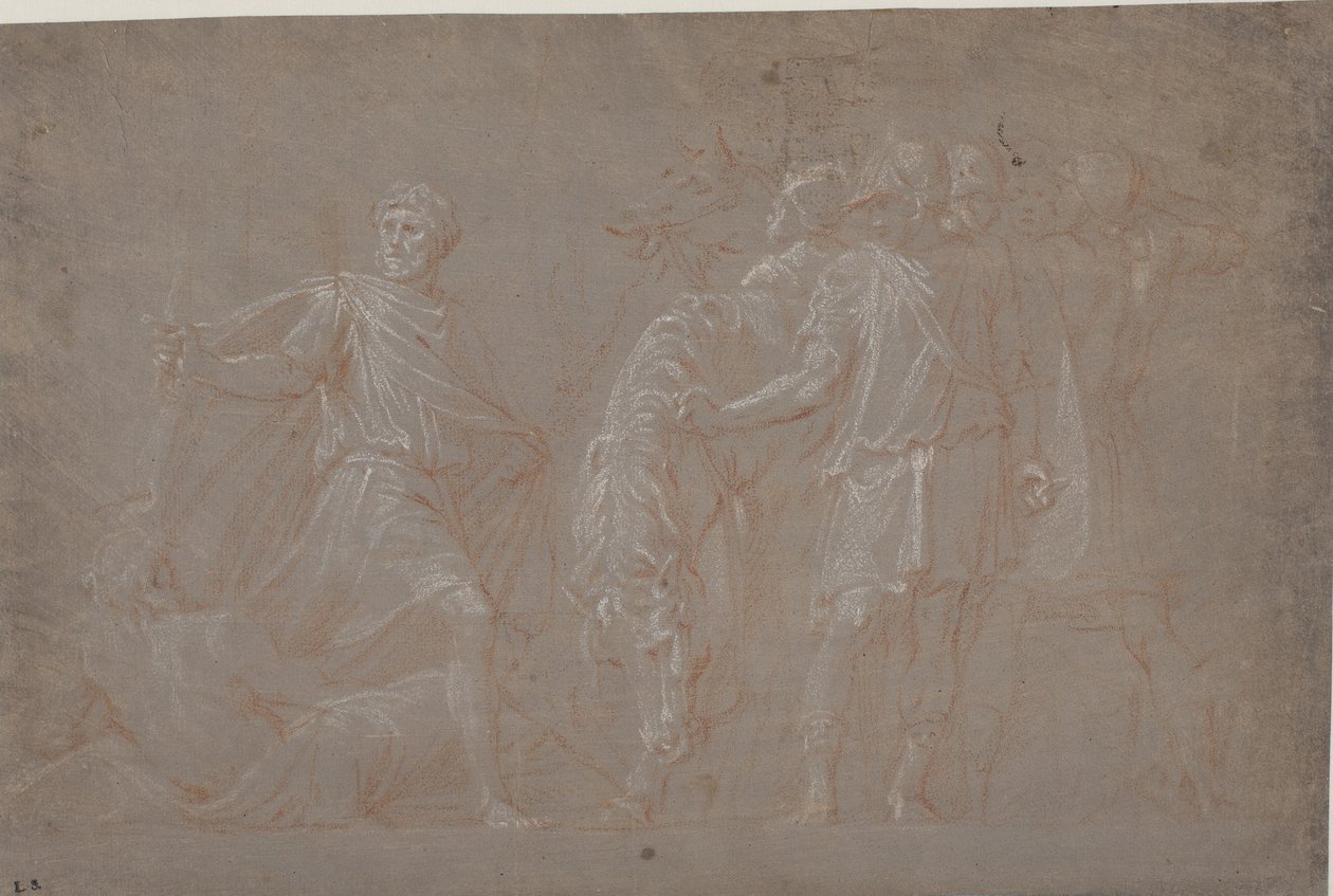 Mucius Scaevola Tiber'i geçerken by after Polidoro da Caravaggio