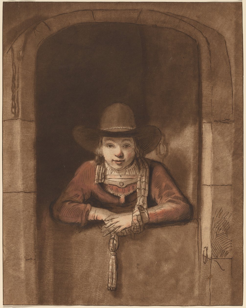 Alt Kapıdan Eğilmiş Çocuk by after Samuel van Hoogstraten Cornelis Ploos