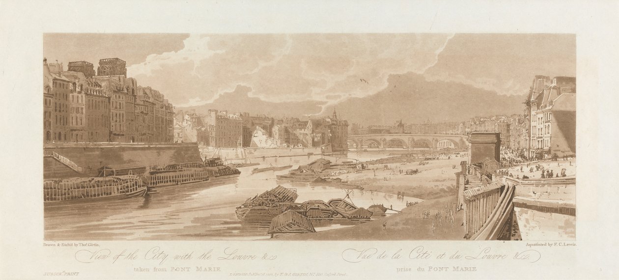 Louvre ile şehrin görünümü. 1802; Views in Paris'ten 3. Levha, Emanuel Cilt by after Thomas Girtin