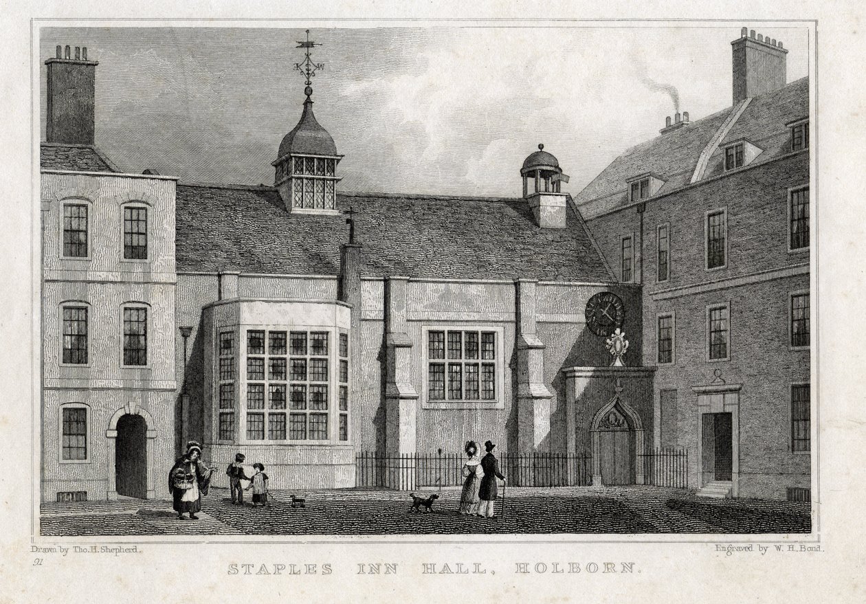Staples Inn Hall Holborn, 1830 by Thomas Hosmer after Shepherd