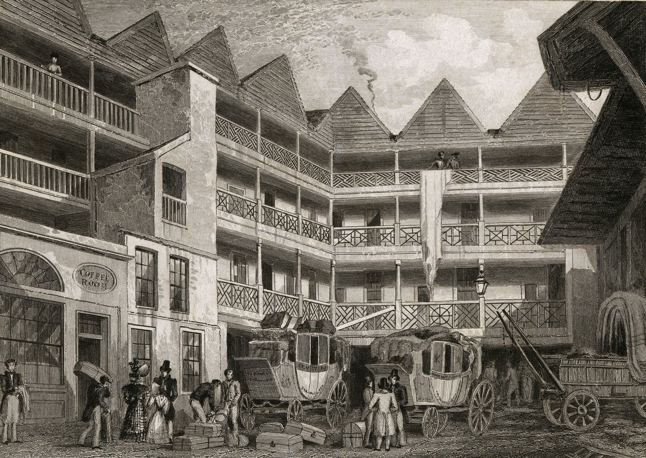 Old Bull and Mouth Inn, St Martins-le-Grand, 1831 by Thomas Hosmer after Shepherd