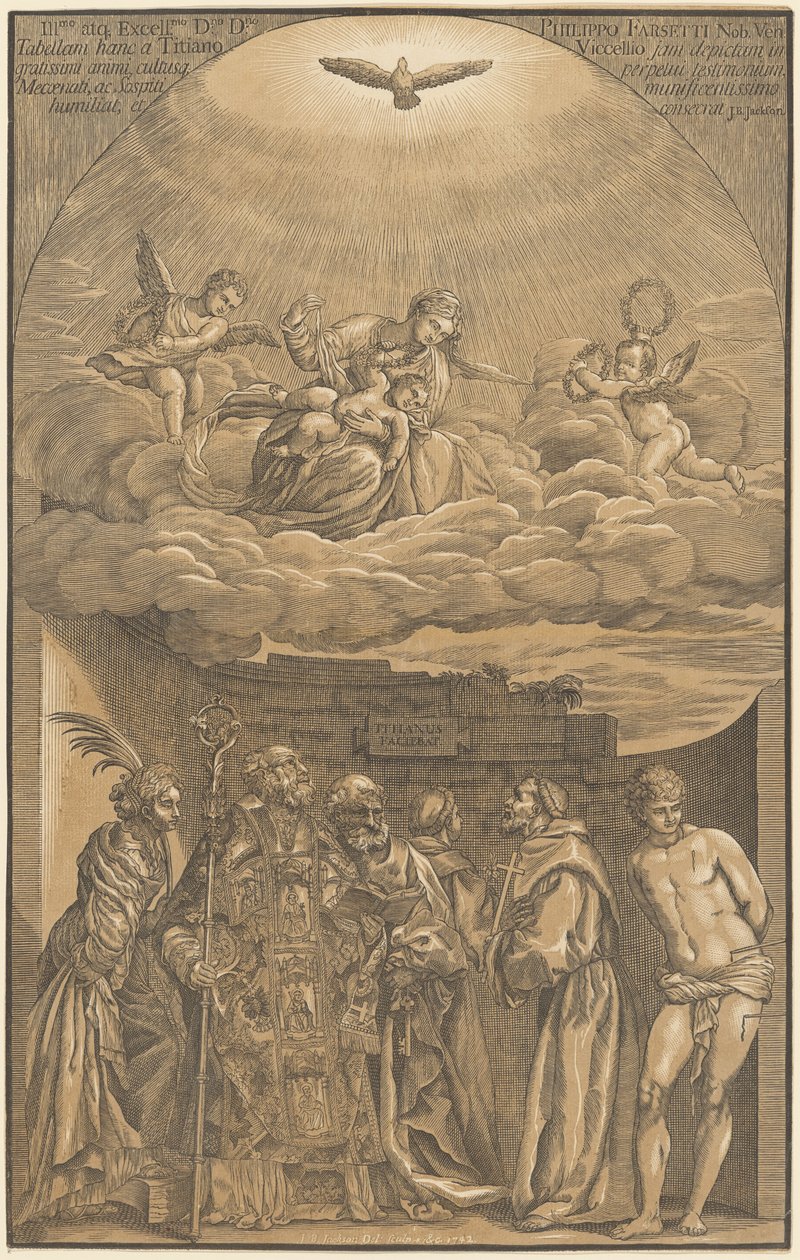 Altı Aziz ile Bulutlardaki Bakire ve Çocuk by after Titian John Baptist Jackson
