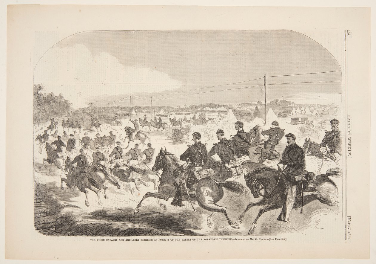Birlik Süvari ve Topçu, Yorktown Paralı Yolunda İsyancıların Peşinde Başlıyor by after Winslow Homer