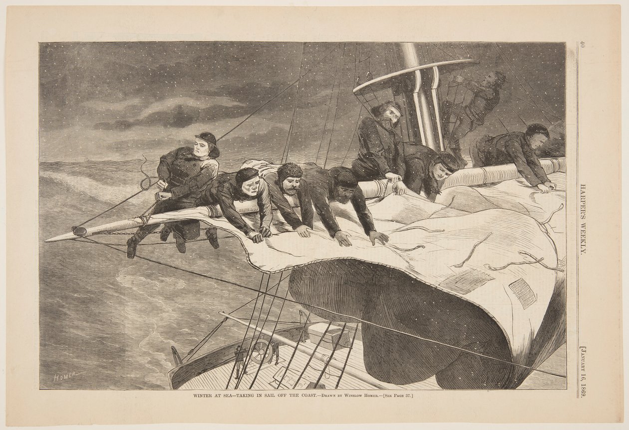 Denizde Kış – Kıyıdan Yelken Açılması by after Winslow Homer