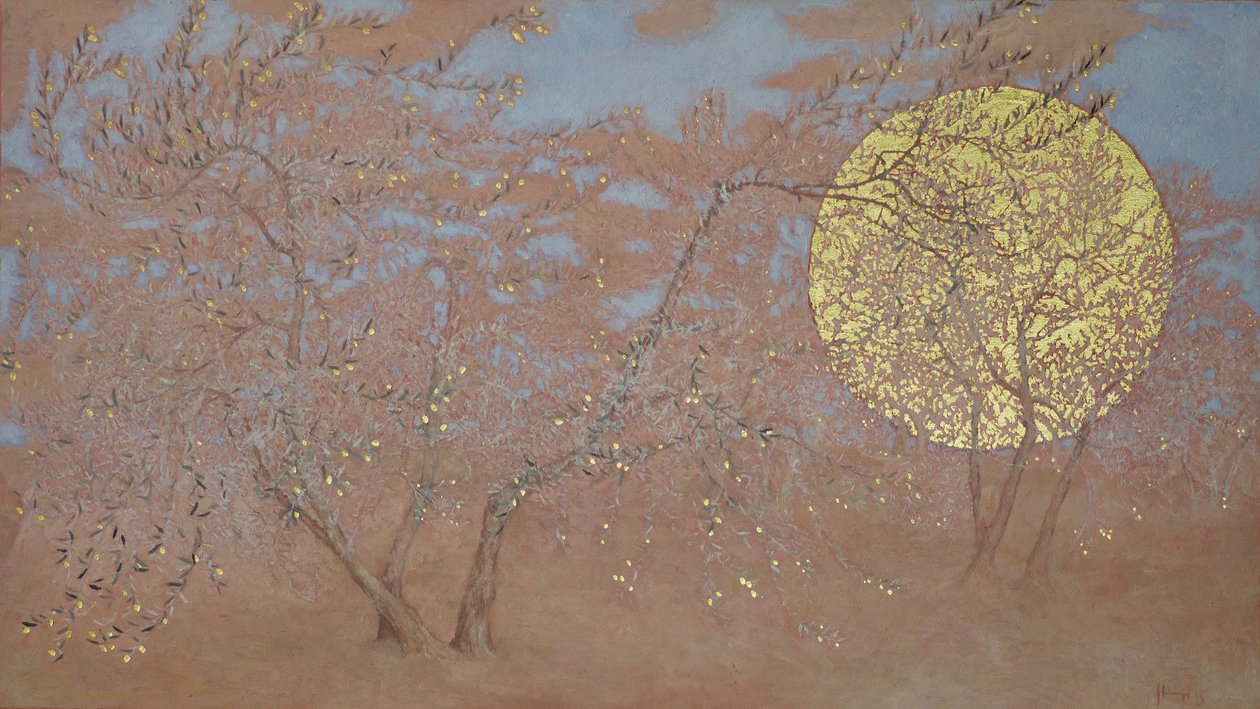 Enthusiasm, 2015, oil and gold leaf on panel by angus hampel