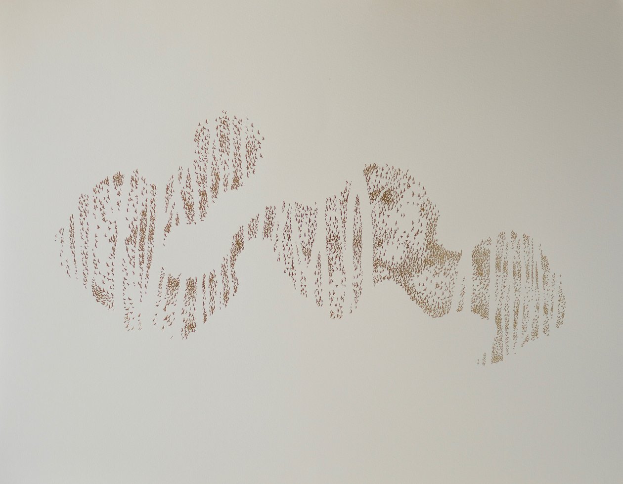 Murmuration of trees, 2017, hot stamping leaf roll on paper by angus hampel
