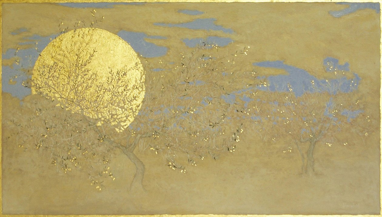 Happiness, 2014, oil and gold leaf on panel by angus hampel