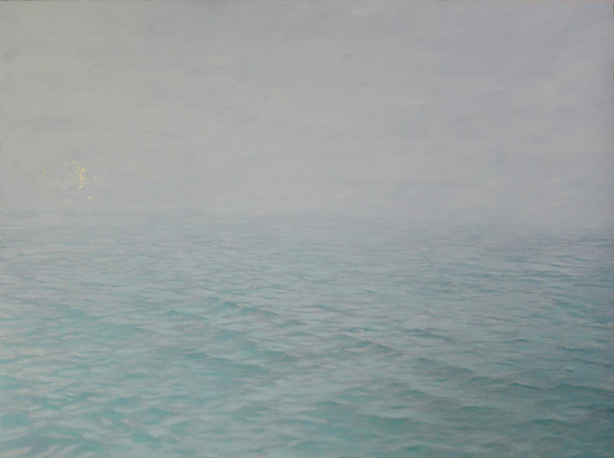 Sisin içindeki fısıltılar, 2019, panelde yağ ve altın varak by angus hampel