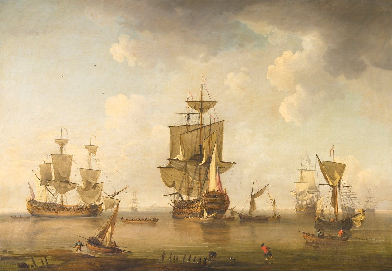 Harbour Men of War by attributed to Charles Brooking