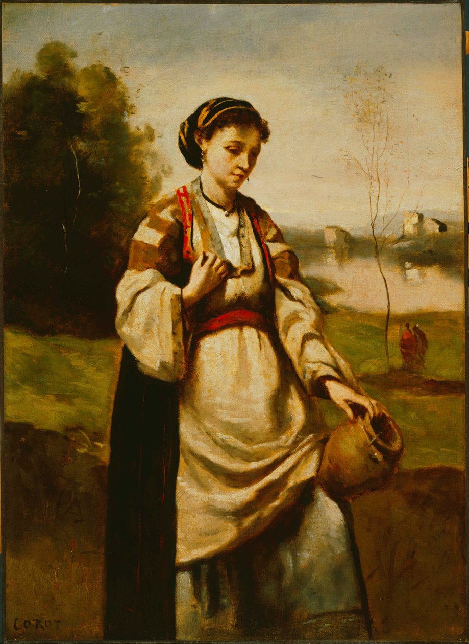 su kavanozu olan kadın by Jean Baptiste Camille Corot