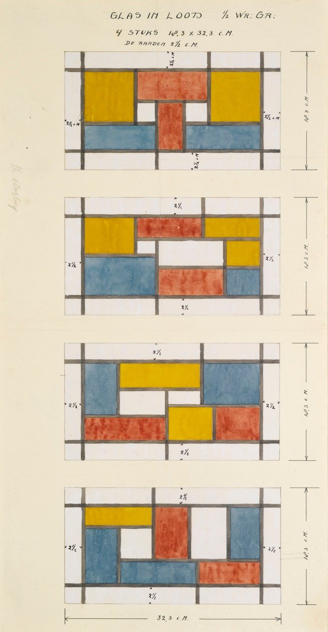 Dört Vitray Pencere için Tasarım by Theo van Doesburg