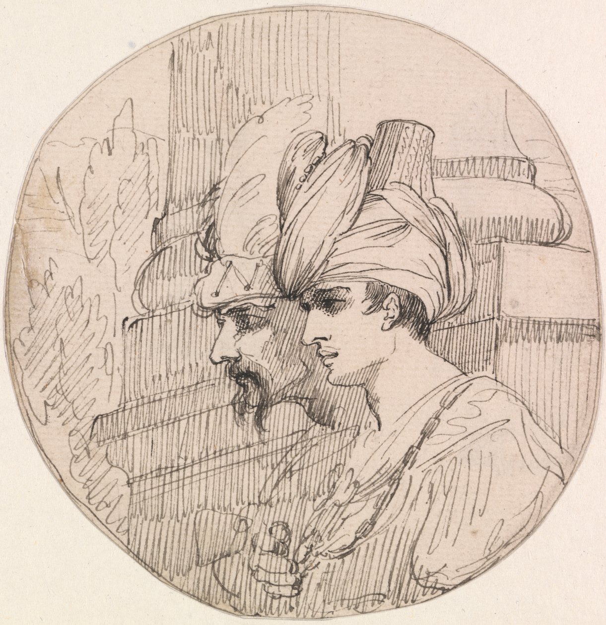 Bir Roundel'de İki Kafa by attributed to John Hamilton Mortimer