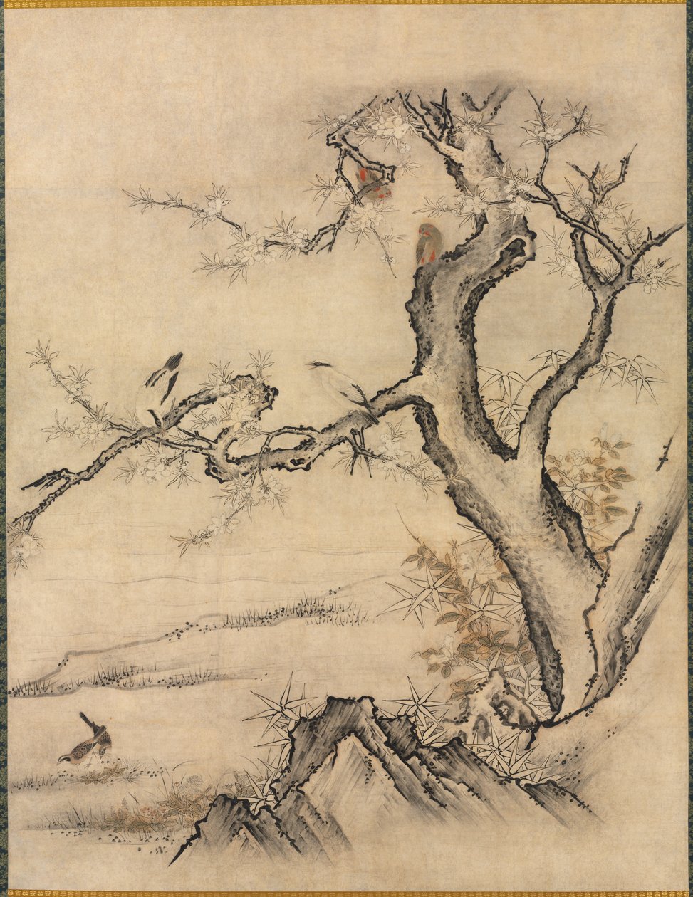Bahar Manzarasında Çiçekler ve Kuşlar by attributed to Kano Motonobu