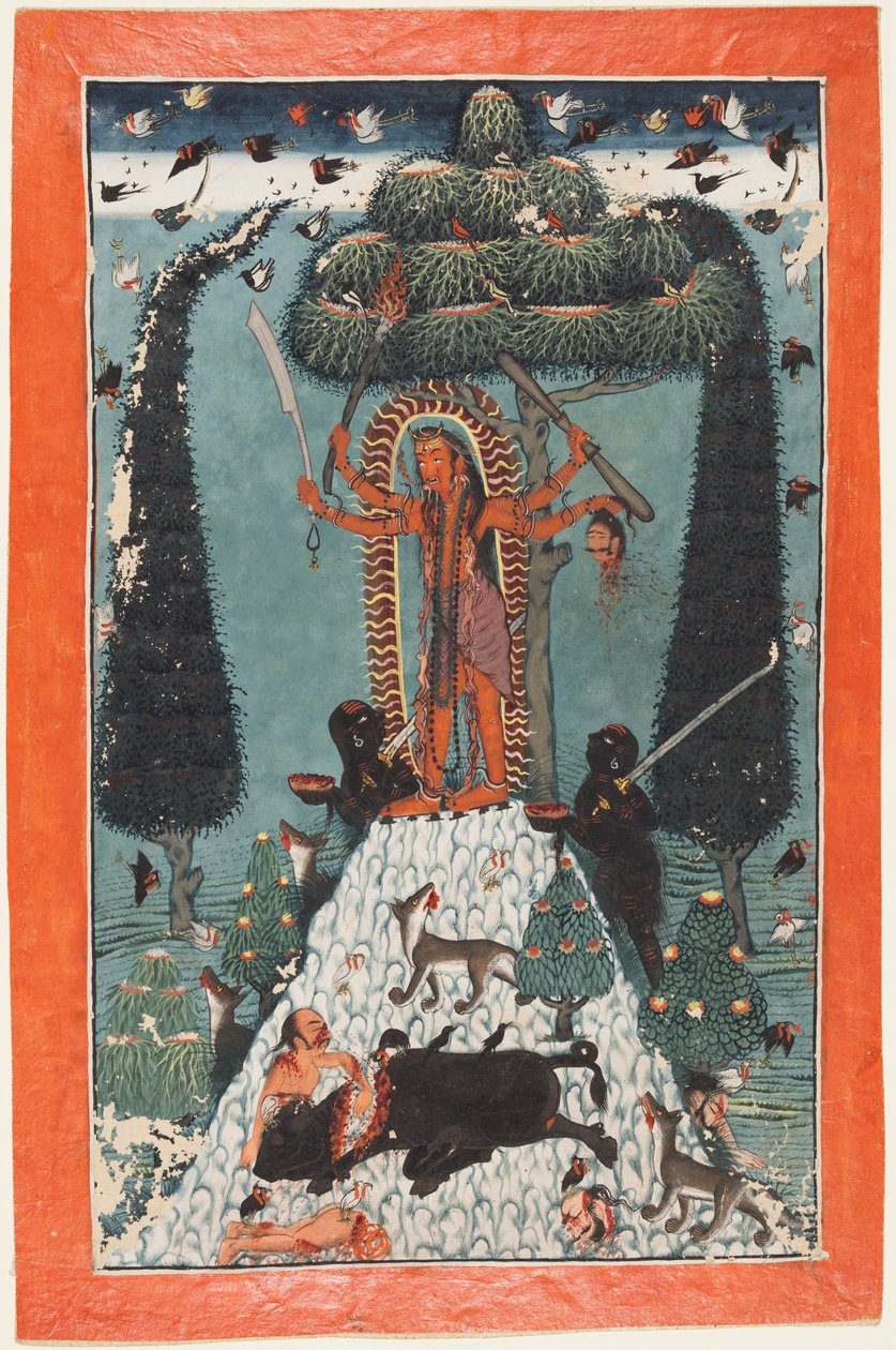 Bir Dağın Tepesinde Duran Tanrıça Kali by attributed to Master of the court of Mandi
