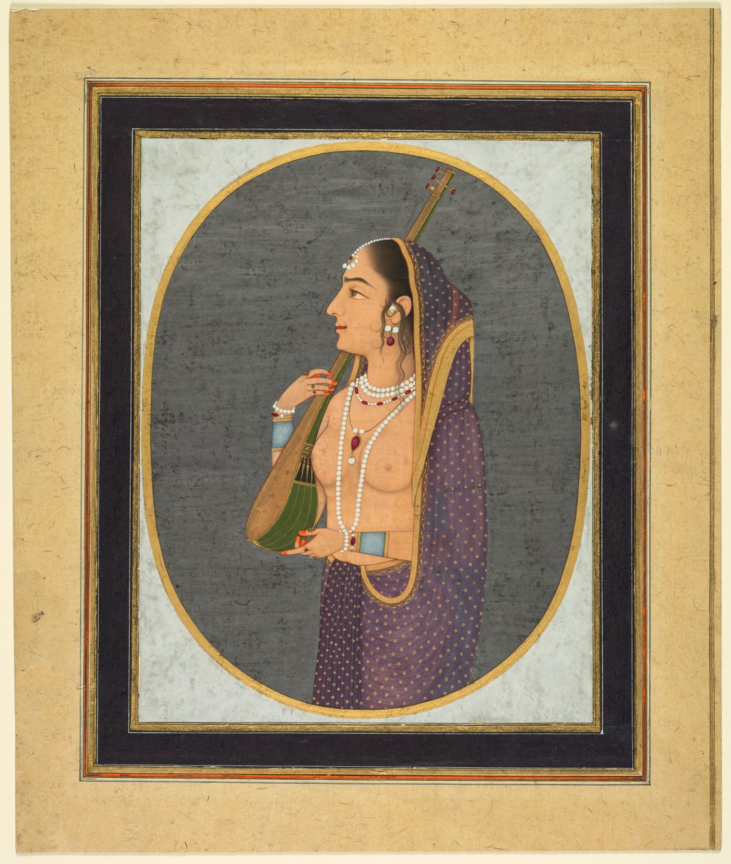 Mahkeme hanımı şarkı söyleyip vina çalıyor by attributed to Muhammad Rizavi Hindi