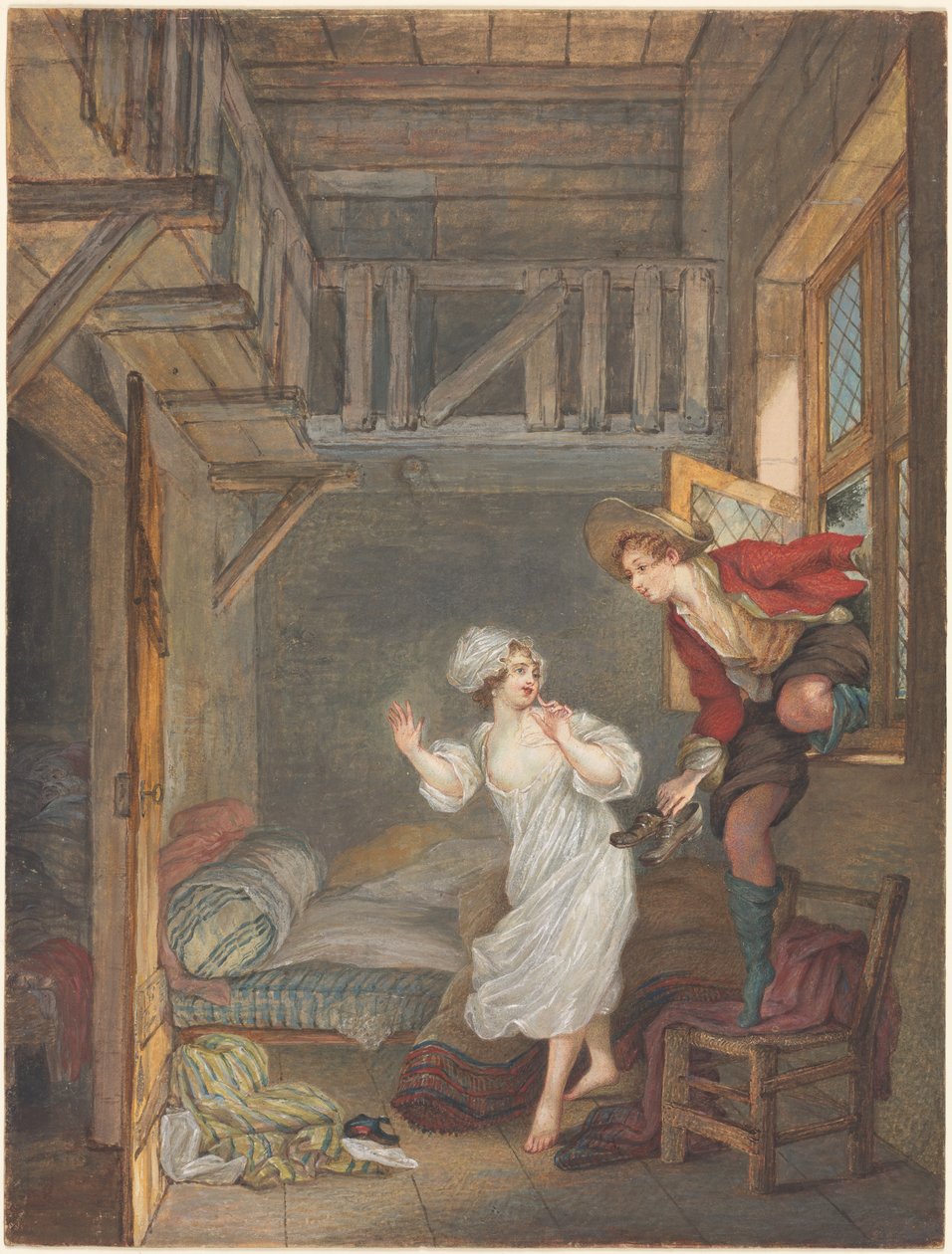 sevgilinin ziyareti by attributed to Pierre Antoine Baudouin