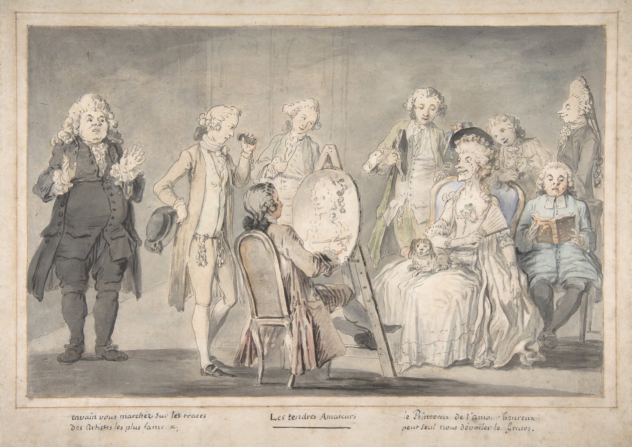 Hiciv çizimi: Yaşlı Bir Kadının Portresini Resimleyen Sanatçı, 1729-1804. by attributed to Pietro Antonio Novelli.