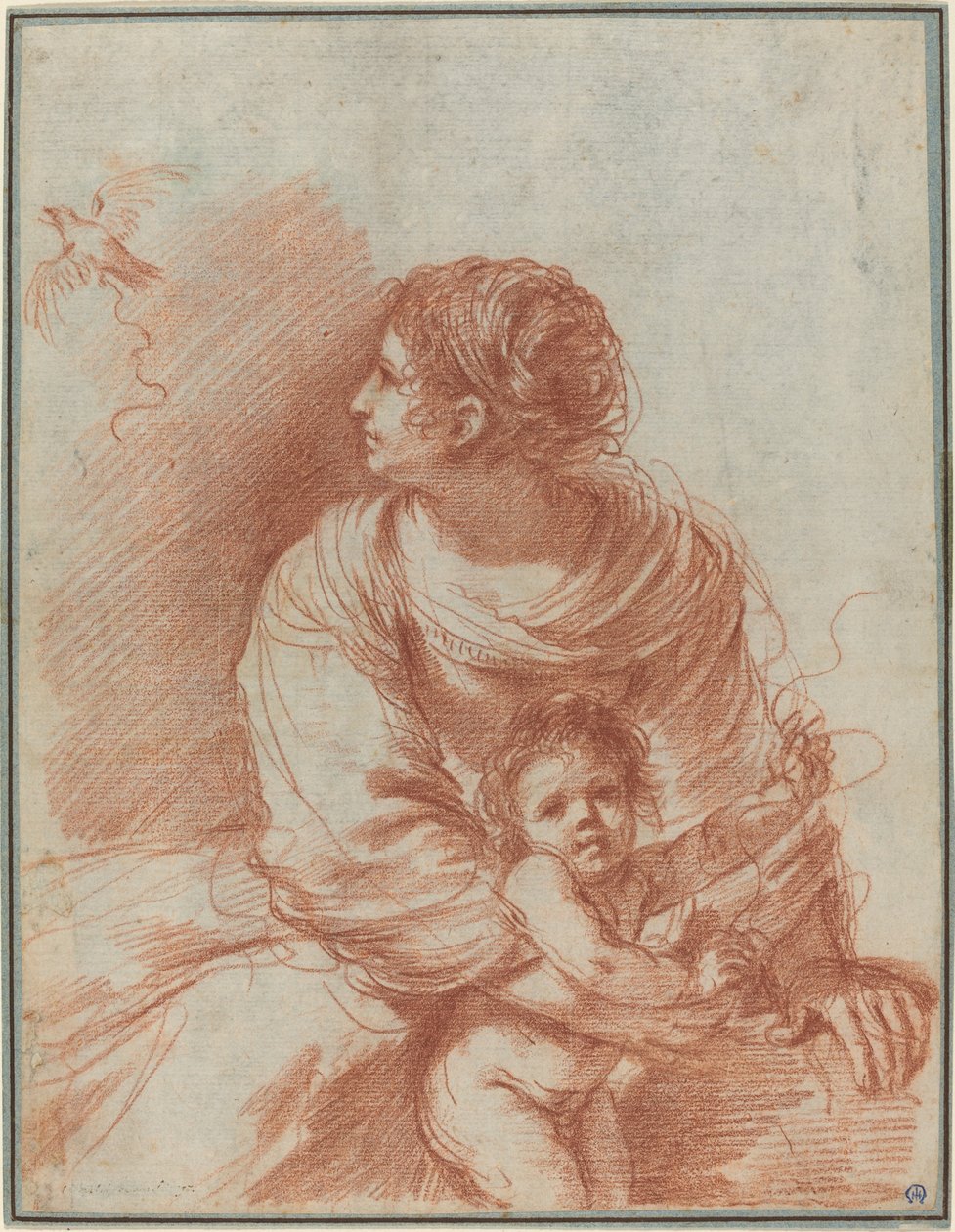 Madonna ve Kaçan Saka Kuşu Olan Çocuk by called Guercino Giovanni Francesco Barbieri