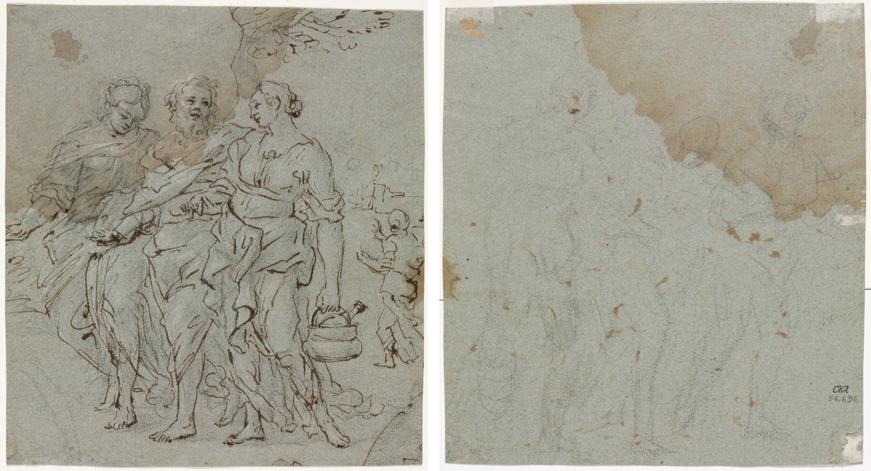 Lût ve Kızları (recto) Lût ve Kızları için Eskiz (verso) by circle of Pietro da Cortona
