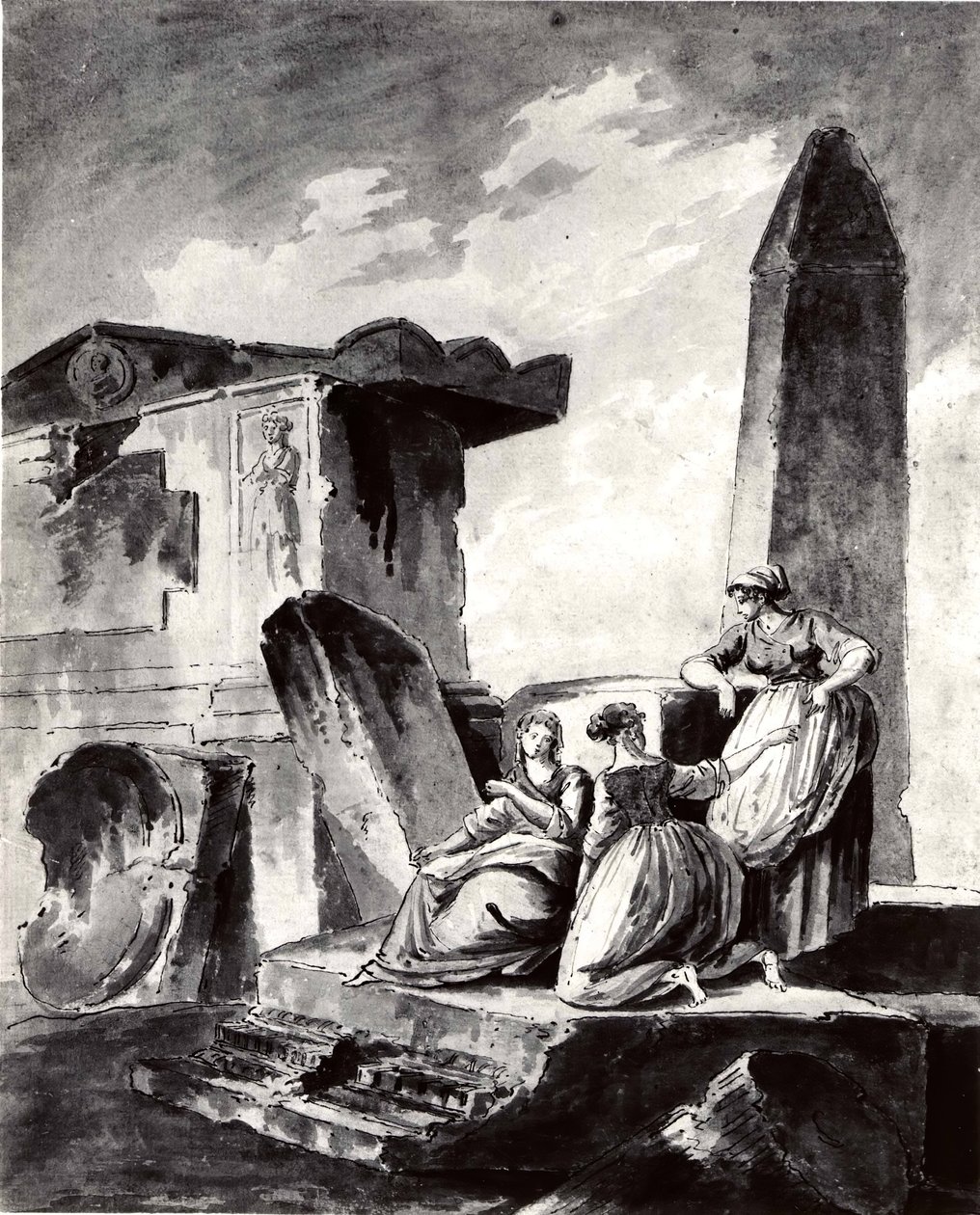 Harabelerden Üç Genç Kız, yak. 1790. by copy after Hubert Robert.