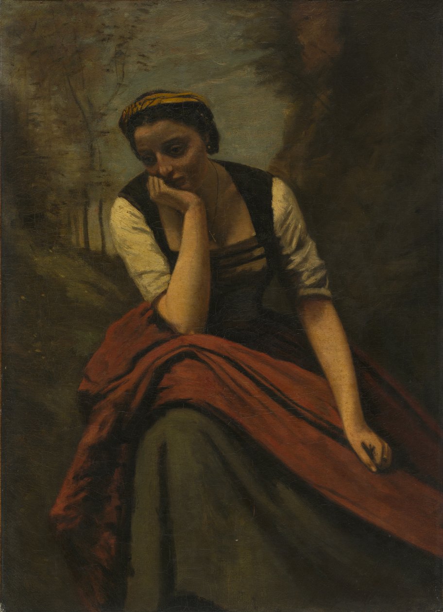 meditasyon yapan kadın by copy after Jean Baptiste Camille Corot