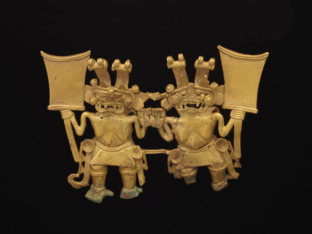 İki figürlü kolye, c.700-1520 (altın-bakır alaşımlı tumbaga) by culture Diquis