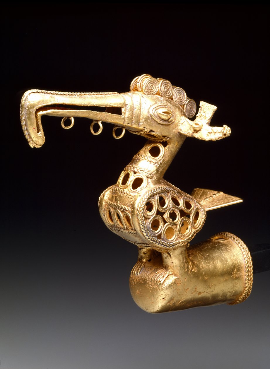 Kuş biçimli finial, c.500-1500 (altın) by culture Zenú