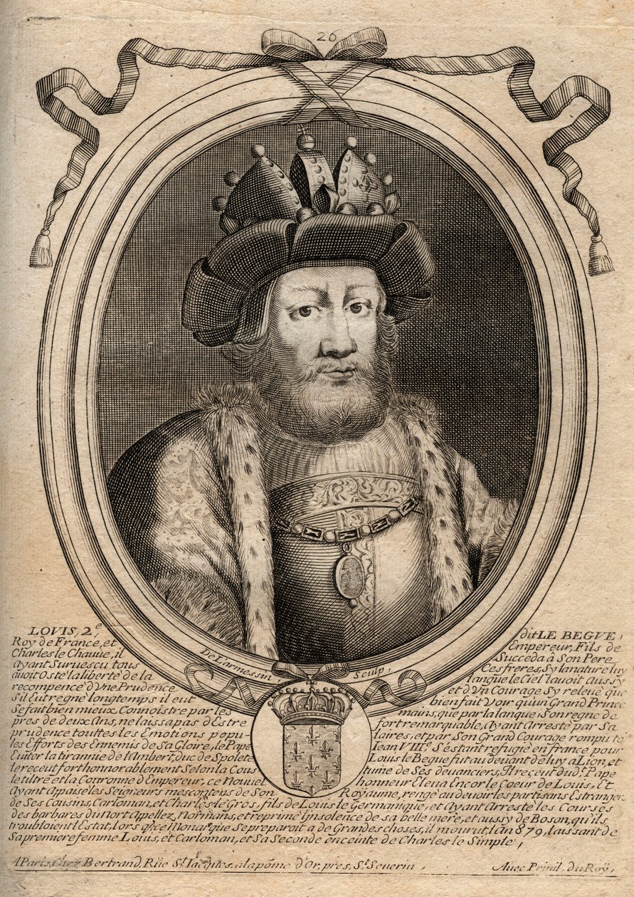 Louis II Begue veya Faineant portresi (846 - 879), Frank Kralı - Louis II Kekeme 848 - 879 - gravür 