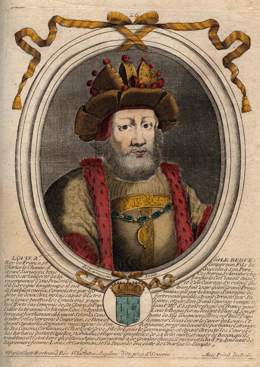 Louis II Begue veya Faineant portresi (846 - 879), Frank Kralı - Louis II Kekeme 848 - 879 - gravür 