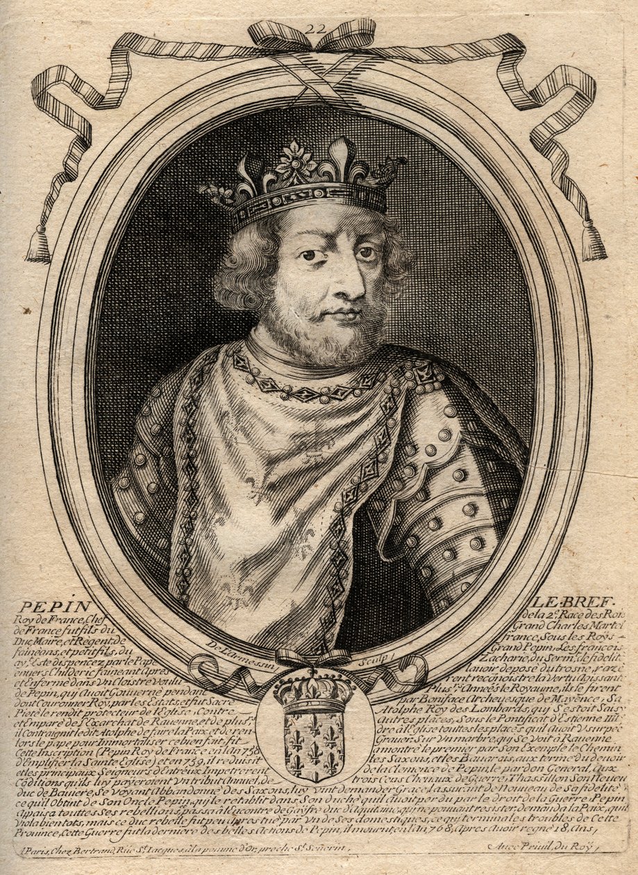 Pepin III dit Pepin le Brief (714-768) kralı Fransa kralı - Pepin III (714-68) (Pepin the Short) Frank of King - gravür 