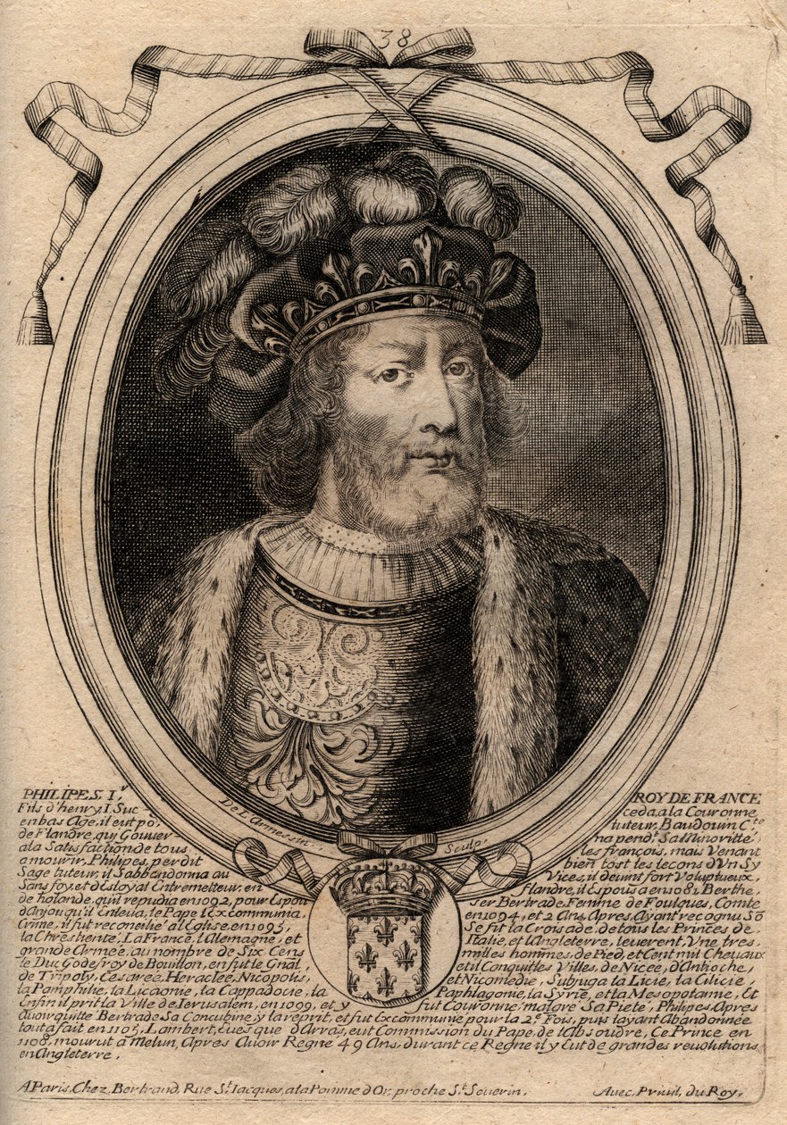 Philip I (1060 - 1108), Fransa Kralı - Philip I (1053-1108) Fransa Kralı - gravür 'Les Augustes, Pharamond'dan Louis XIV'e Fransa'nın Tüm Krallarının Temsilleri', Paris by de Larmessin
