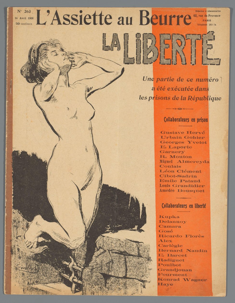 'L'Assiette au Beurre' dergisinin kopyası, No. 263, 14 Nisan 1906 L'Assiette au Beurre / La Liberté (nesne üzerindeki başlık) by diverse vervaardigers
