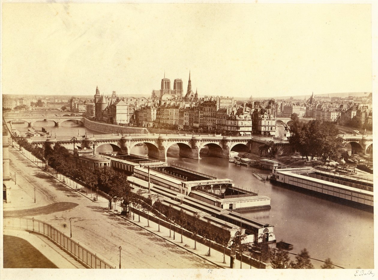 Köprülü Seine, arkada Notre-Dame de Paris by Edouard Denis Baldus