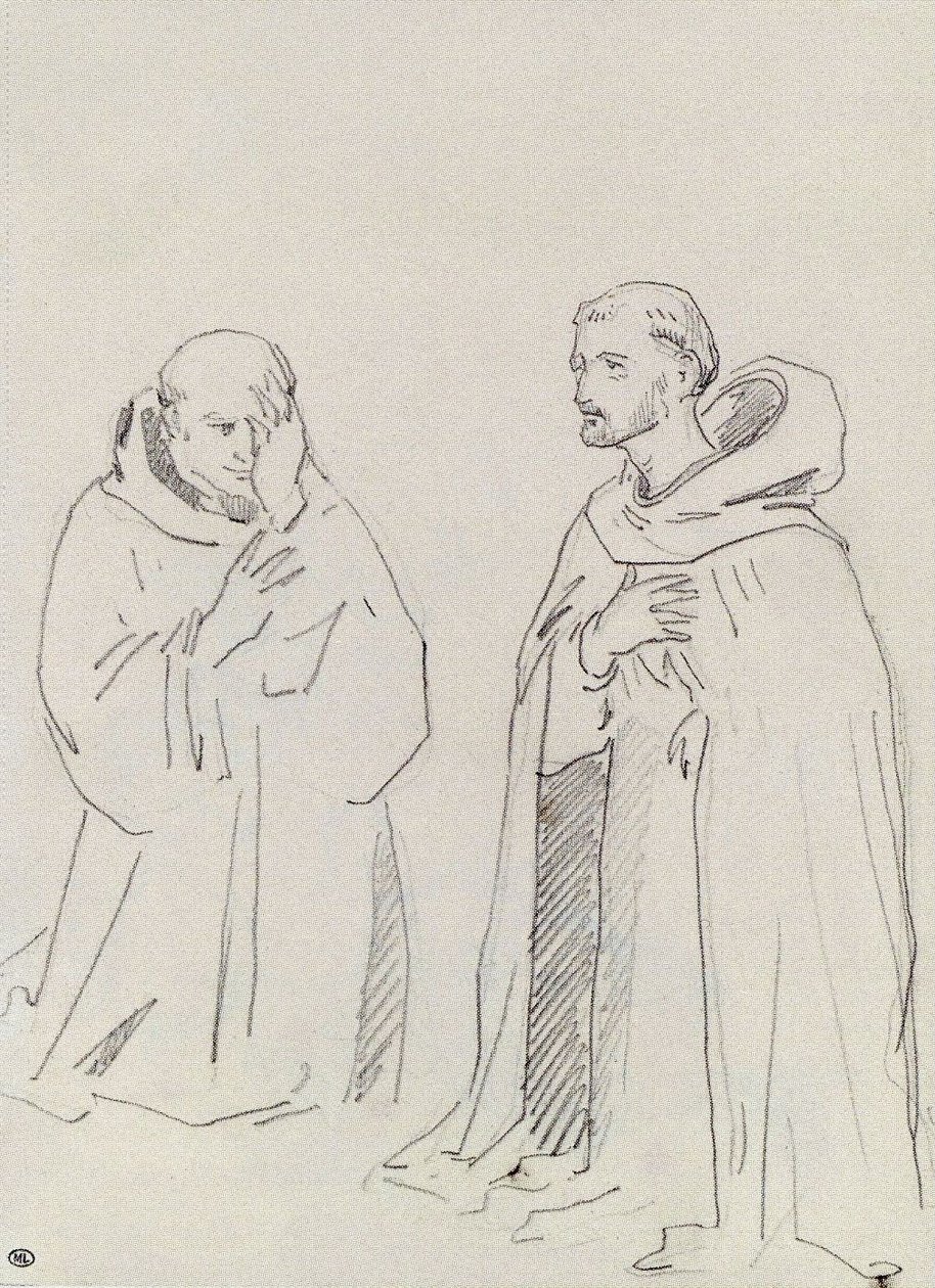 iki diz çökmüş dini by Édouard Manet