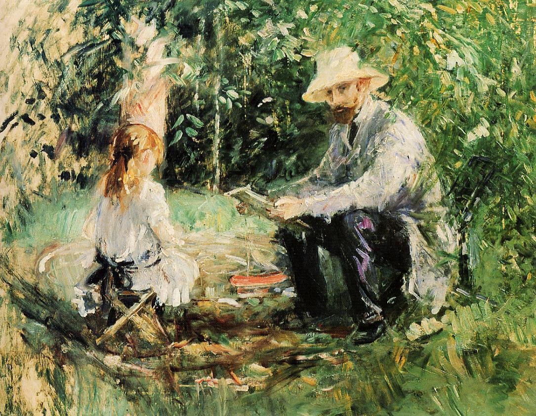 Eugène Manet ve kızı bahçede by Édouard Manet