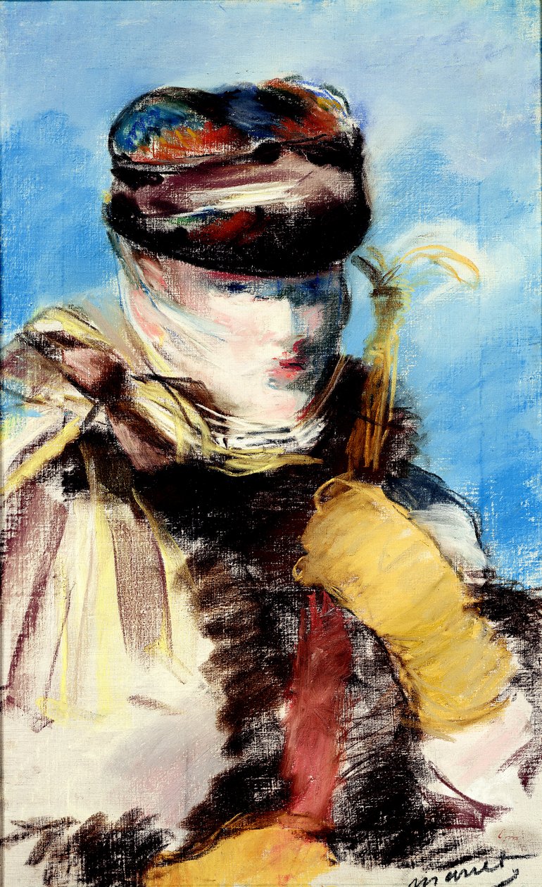 Peçeli Mery Laurent (pastel, guaj ve yağ) by Édouard Manet