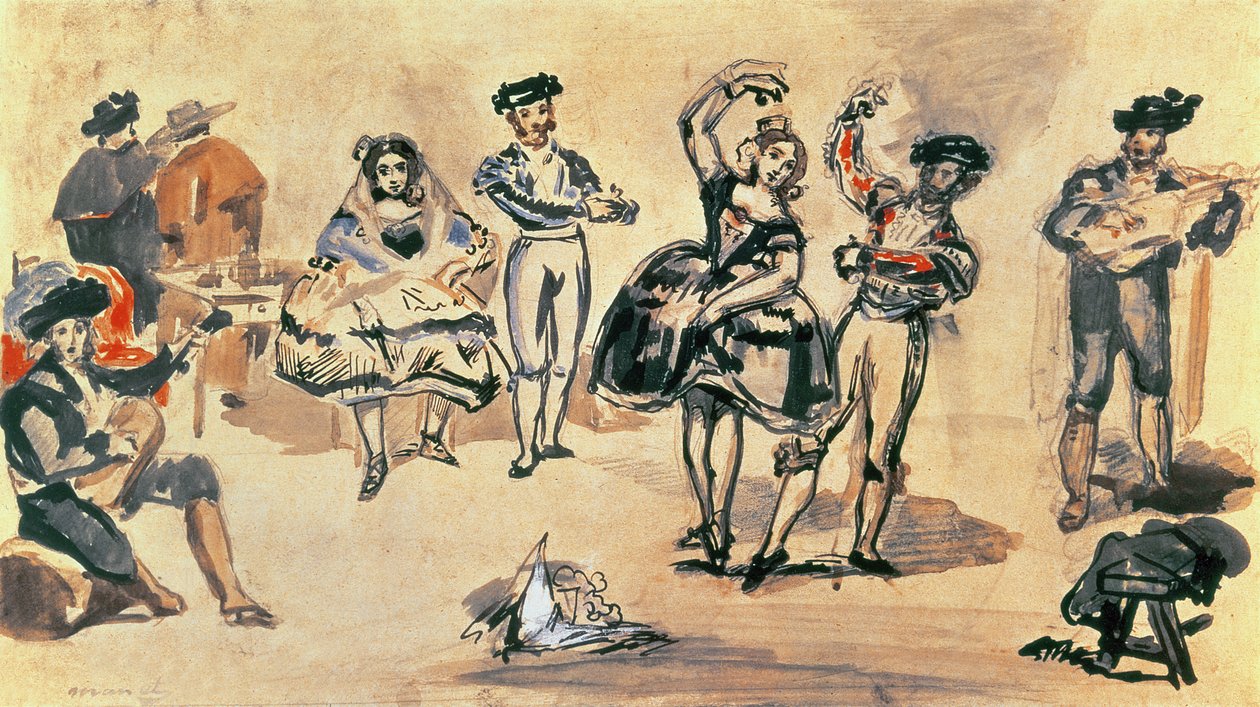 Spanish Dancers, 1862 (wc, pencil and ink) by Édouard Manet
