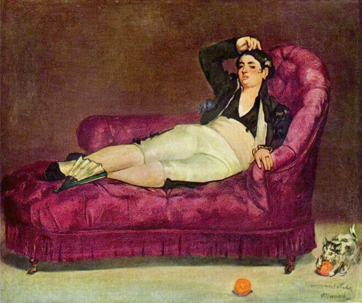 İspanyol kostümlü uzanmış genç kadın by Édouard Manet
